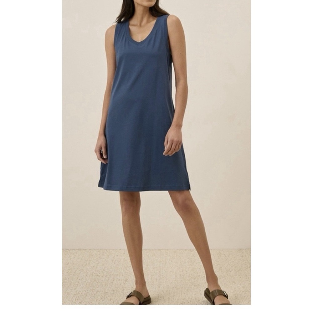 Pact Soft Spun V-Neck Tank Dress Organic Cotton Minimalist Quiet Luxury Size S